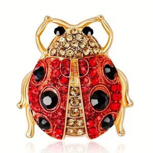 Ladybug Brooch Symbolizing Good Luck & Positivity Red  & Black Rhinestones
